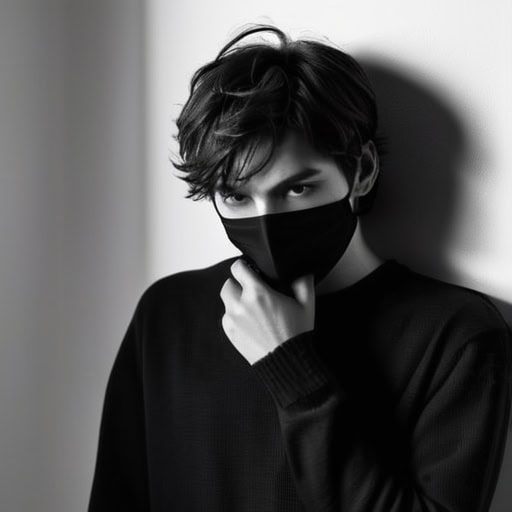 _A_black_and_white_photo_of_a_young_man_with_mediumleng_