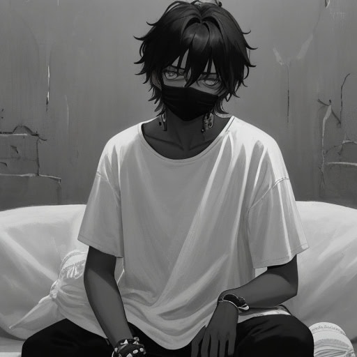 A_boy_wearing_a_black_face_mask_with_slightly_messy_1