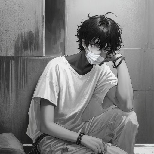 _A_boy_wearing_a_black_face_mask_with_slightly_messy_ha