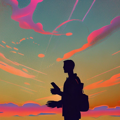 A_silhouette_of_a_person_with_a_backpack_looking_down_1